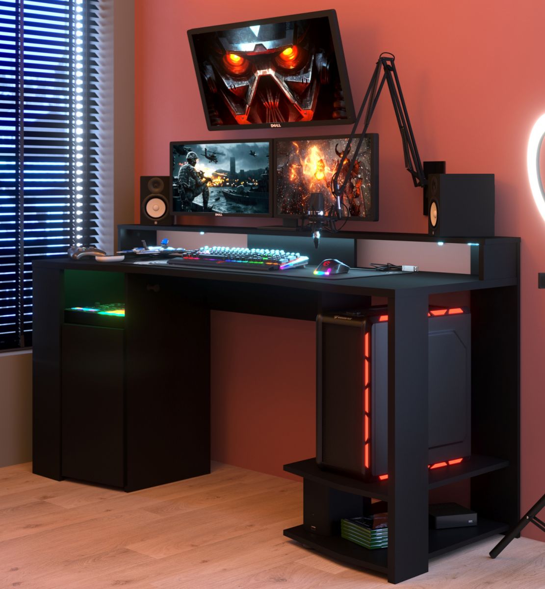Parisot Gamingtisch 'Gaming11' in schwarz Gaming Tisch inkl. LED Beleuchtung mit Farbwechsel Schreibtisch 152 cm
