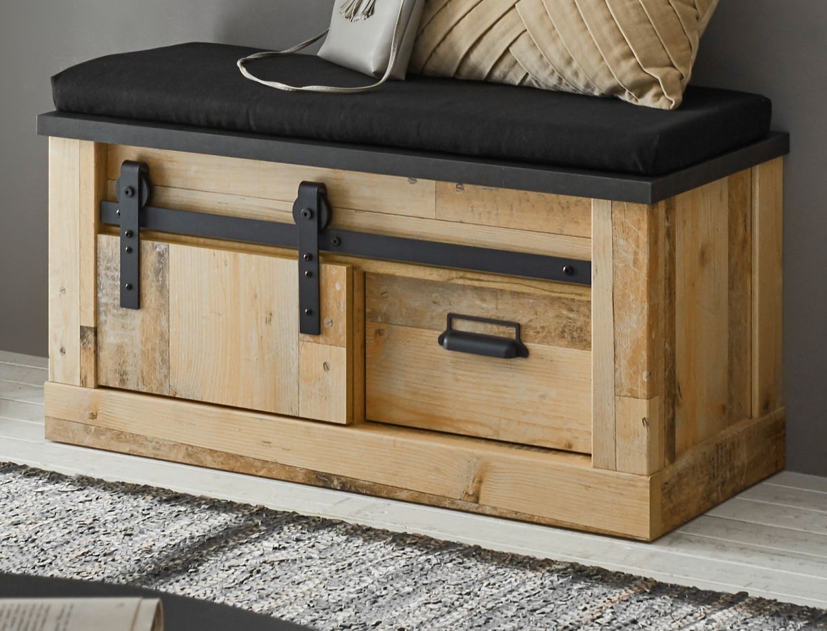 Garderobe Sitzbank Stove in Used Wood hell 93 x 46 cm