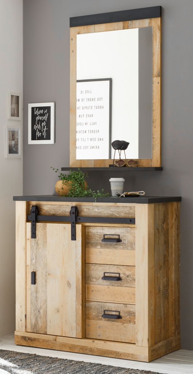 Garderobe Set 2-tlg. Stove in Used Wood hell 93 x 200 cm