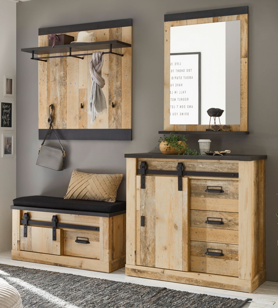 Garderobe Set 5-tlg. Stove in Used Wood hell 206 x 200 cm