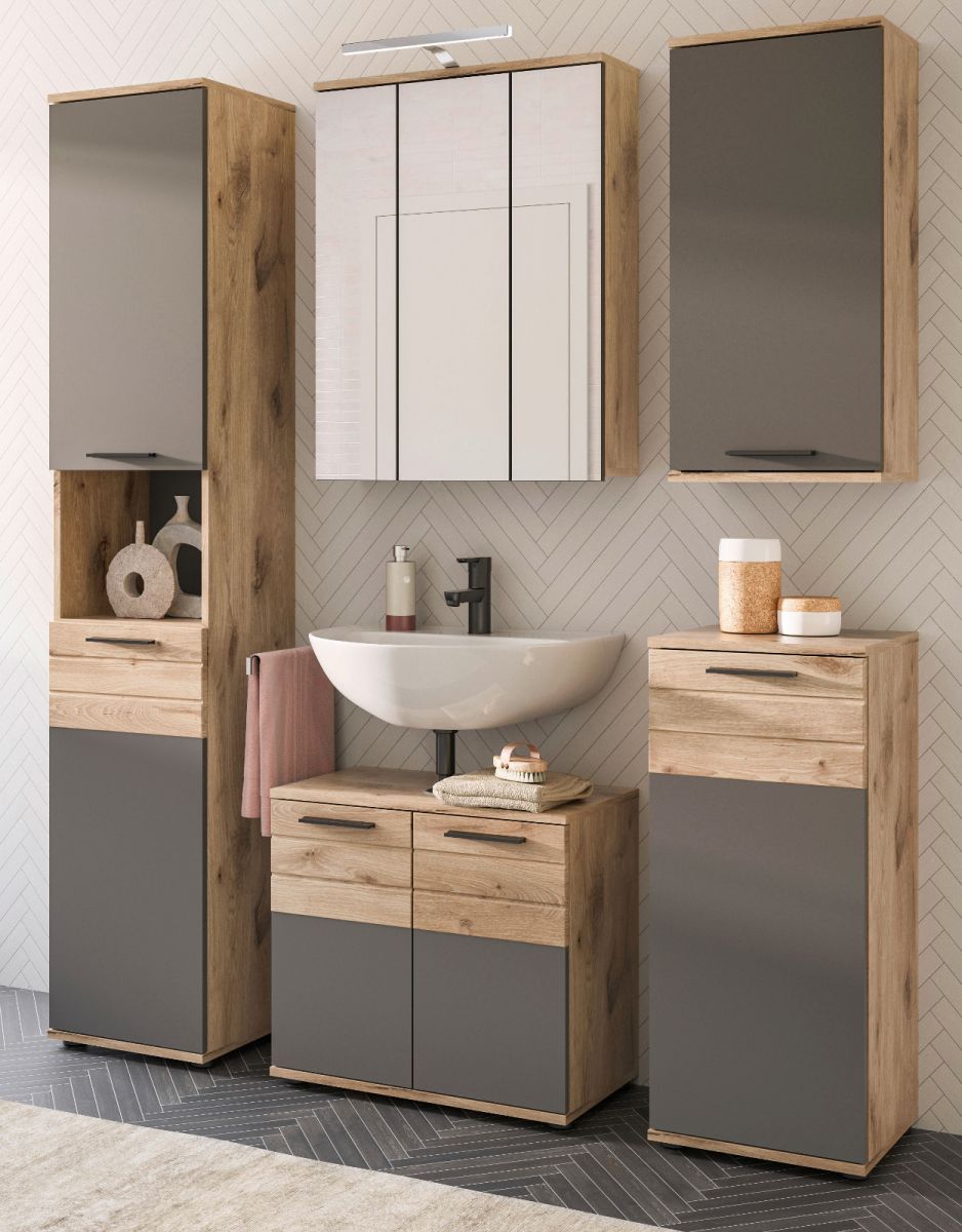 Badmöbel Set Tomaso in Eiche und grau 5-teilig 164 x 190 cm