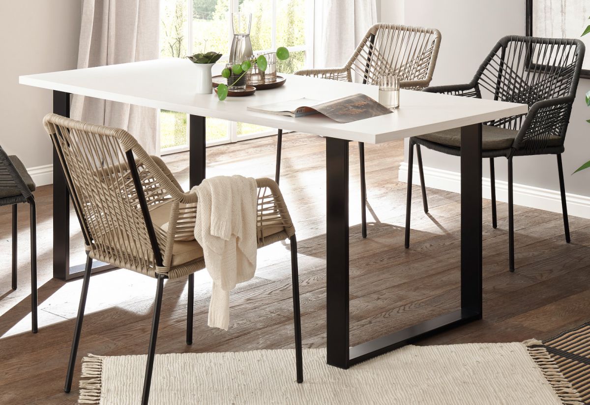 Esstisch Stove in weiß Pinie und anthrazit Landhaus 180 x 80 cm