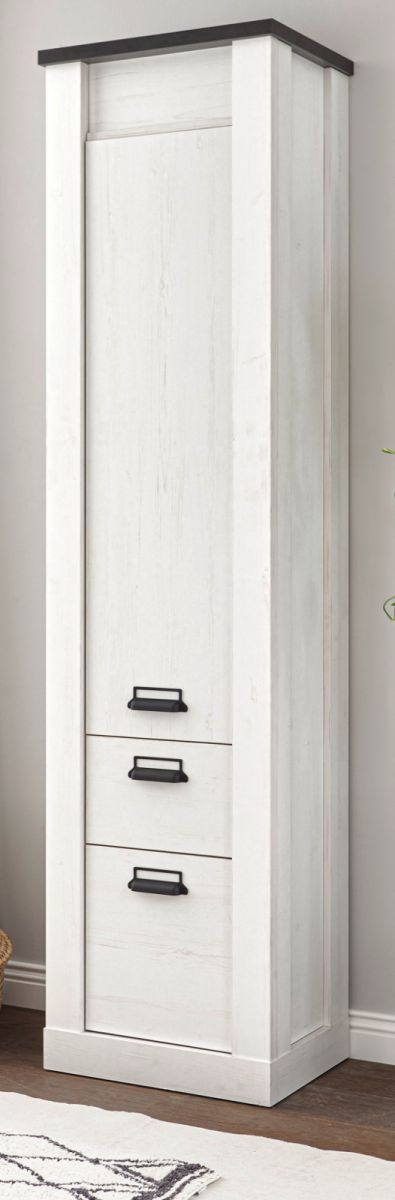 Schuhschrank Stove in weiß Pinie und anthrazit Landhaus 51 x 201 cm