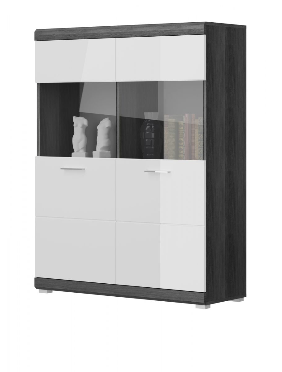 Highboard Scout in weiß Hochglanz und Rauchsilber grau 113 cm