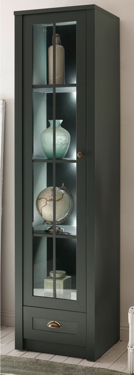 Vitrine Forres in grün Landhaus 50 x 197 cm