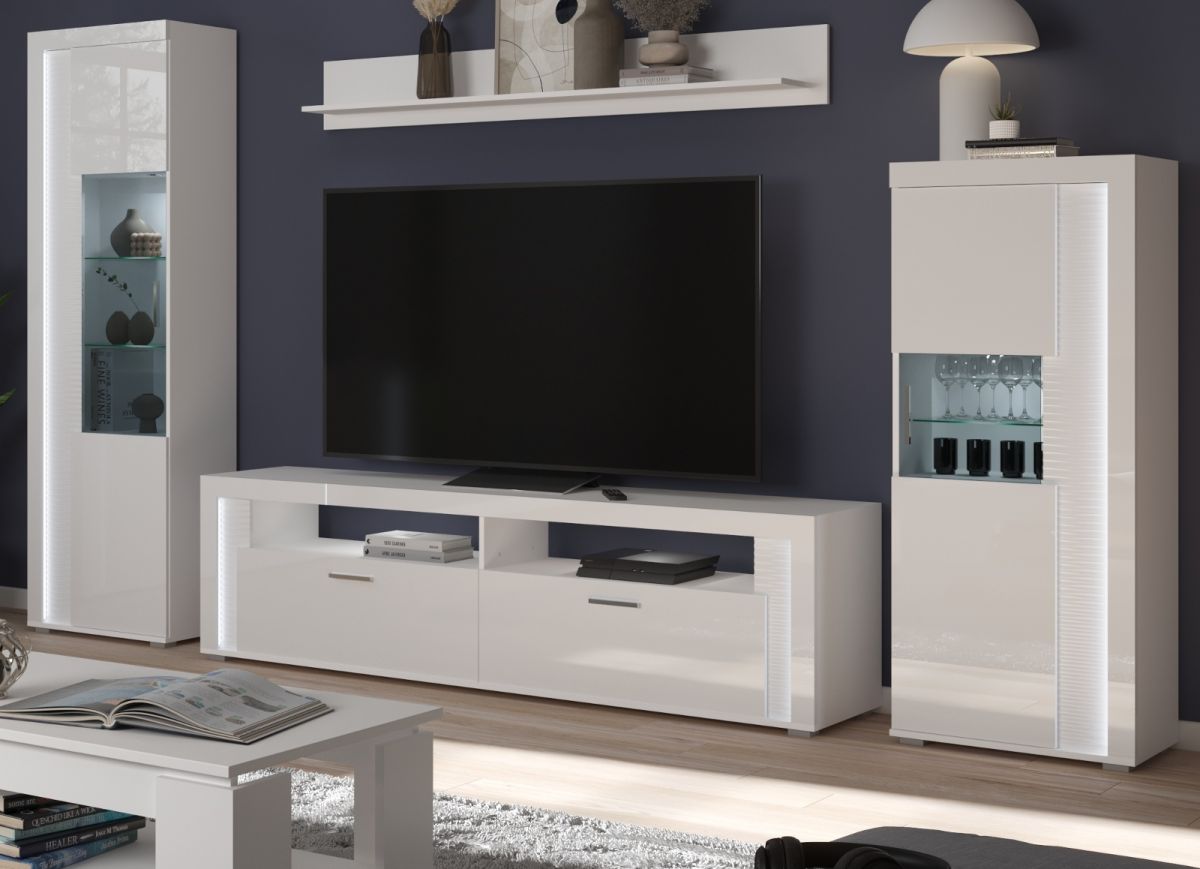 Wohnwand Sunroof in weiß Hochglanz 351 x 202 cm