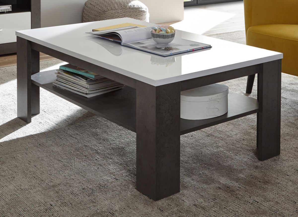 Couchtisch Briard in weiß Hochglanz und grau Stone 118 cm