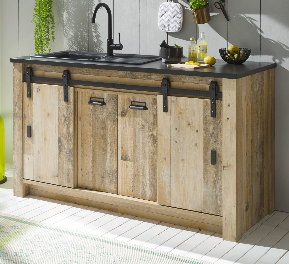 Küche Unterschrank Stove in Used Wood hell 161 cm