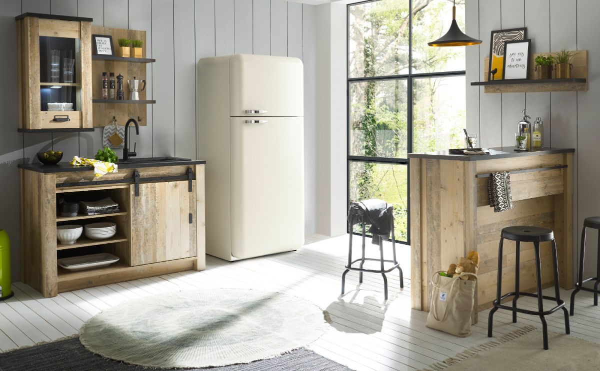 Küche mit Theke Stove in Used Wood hell Set 5-tlg.