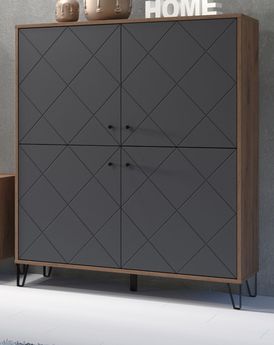 Highboard Montez in Graphite grau und Eiche Kraft Gold 123 x 136 cm