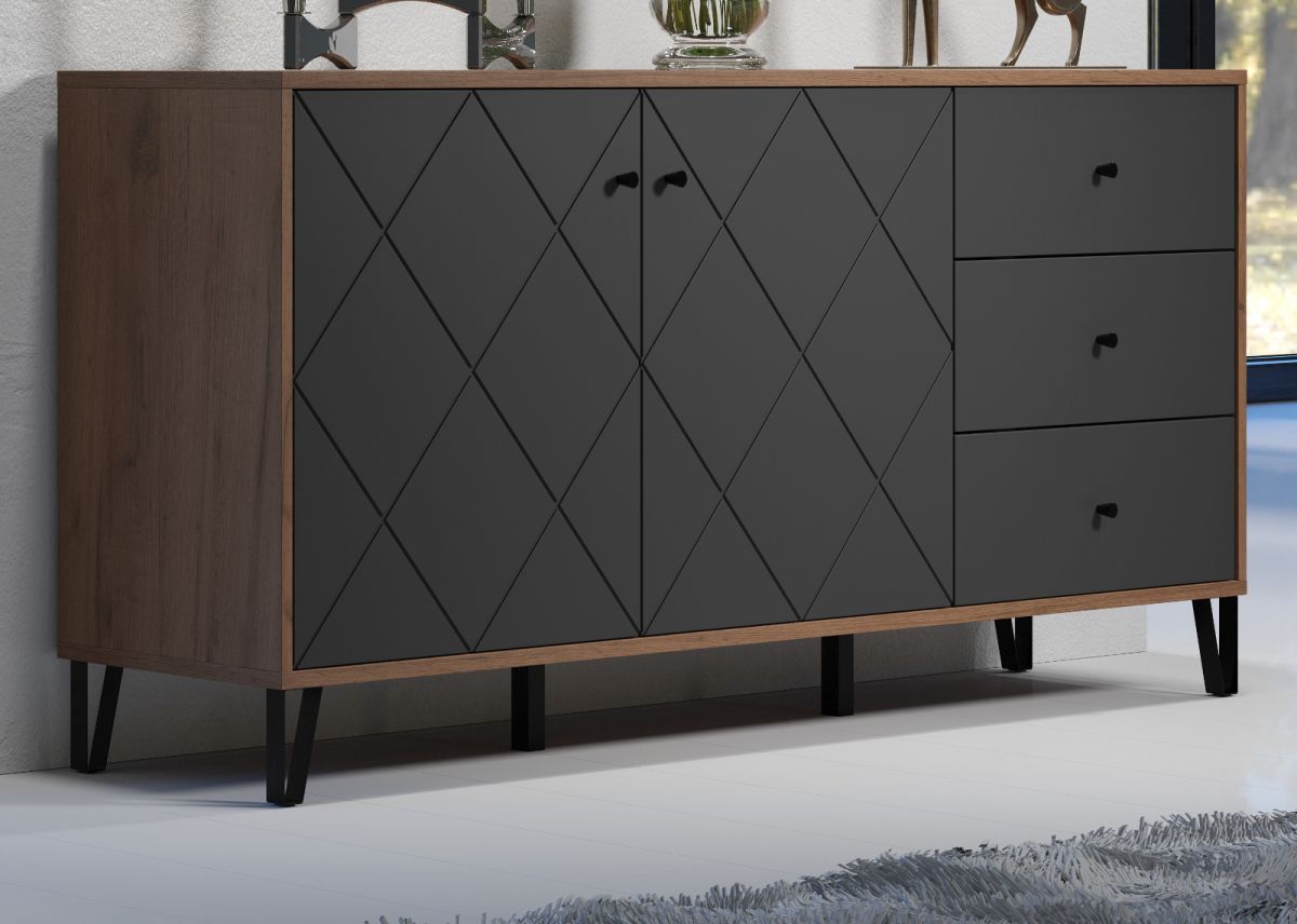 Sideboard Montez in Graphite grau und Eiche Kraft Gold 183 cm