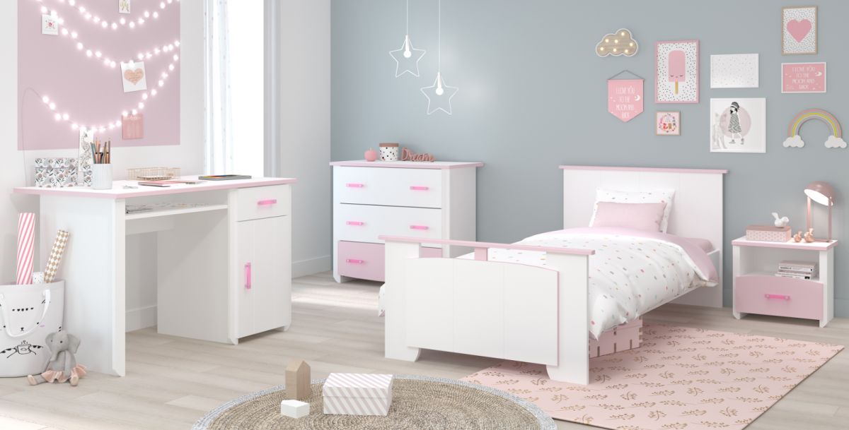 Parisot Kinderzimmer Biotiful in weiß und rosa Jugendzimmer Set 4-tlg.