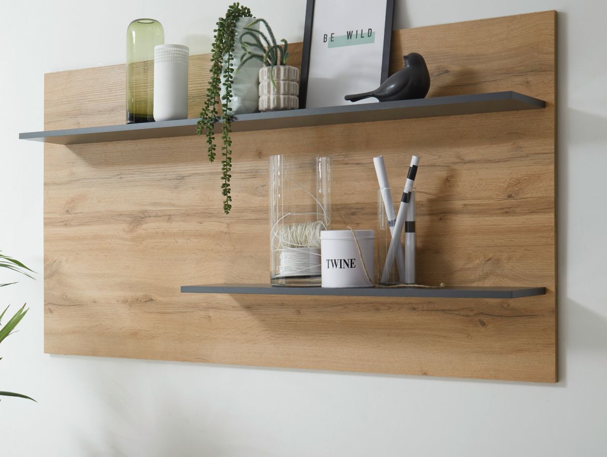 Wandregal Center in Eiche Wotan und grau matt 155 x 80 cm