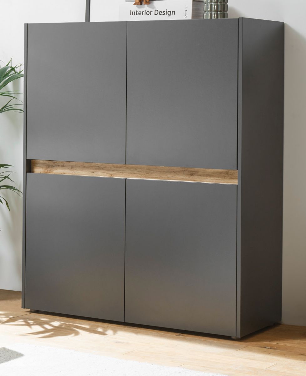 Büroschrank Highboard Büro Center in grau matt und Eiche Wotan 100 x 122 cm
