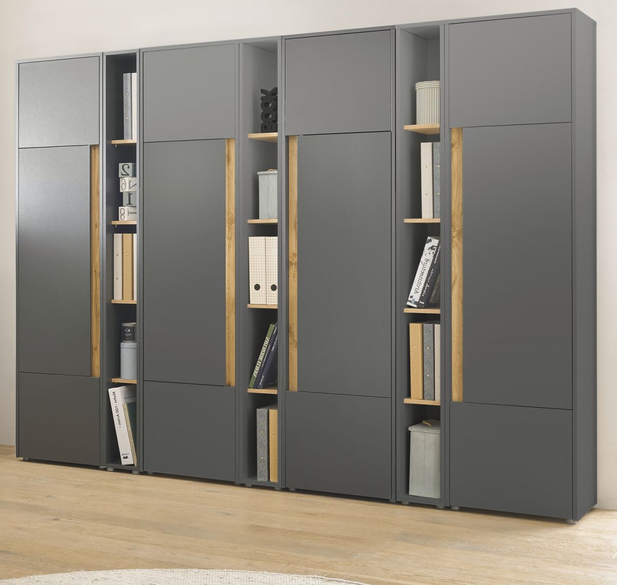 Aktenschrank Set Center in grau matt und Eiche Wotan 260 x 200 cm