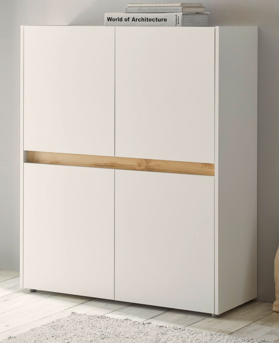 Büroschrank Highboard Büro Center in weiß und Eiche Wotan 100 x 122 cm