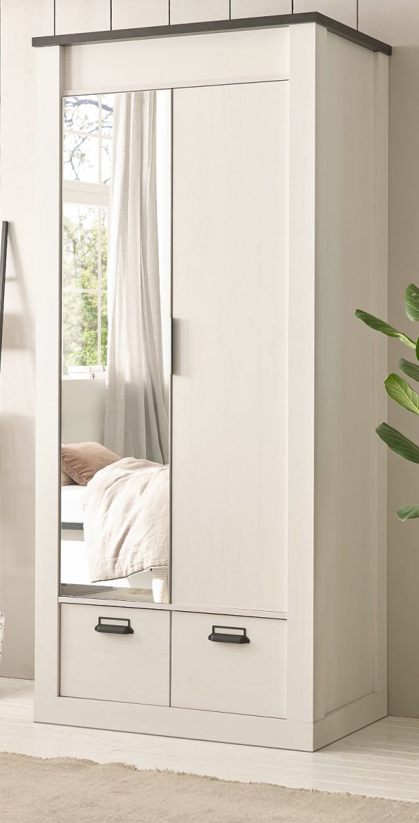 Kleiderschrank Stove in weiß Pinie und anthrazit Landhaus 93 x 209 cm