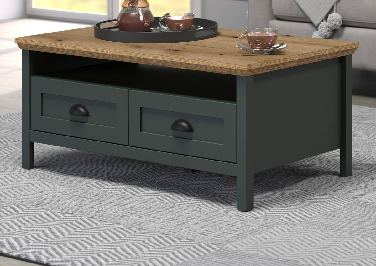 Couchtisch Stanton in grün und Eiche Landhaus 100 cm