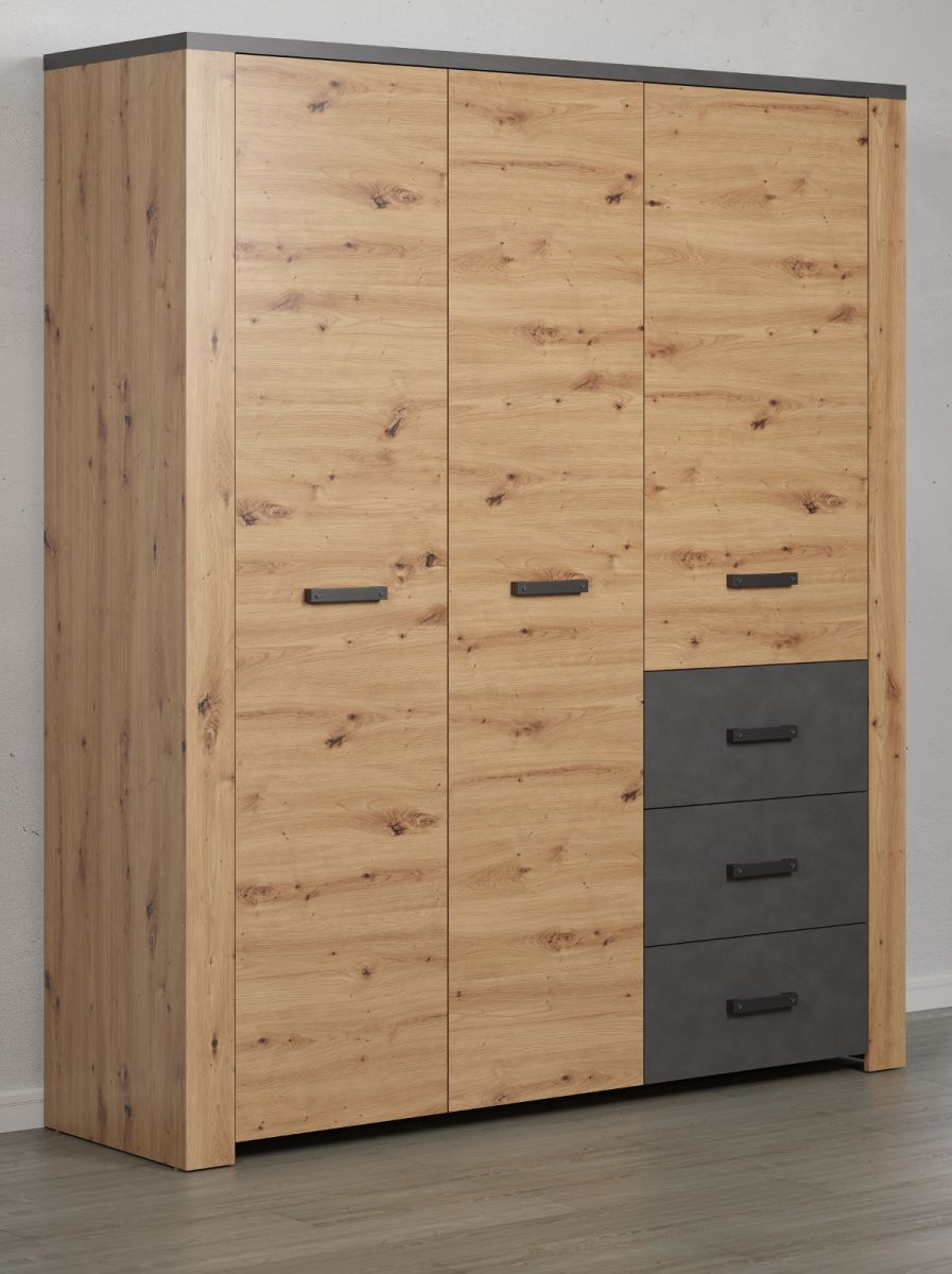 Kleiderschrank Follow in Eiche Artisan und grau 170 cm