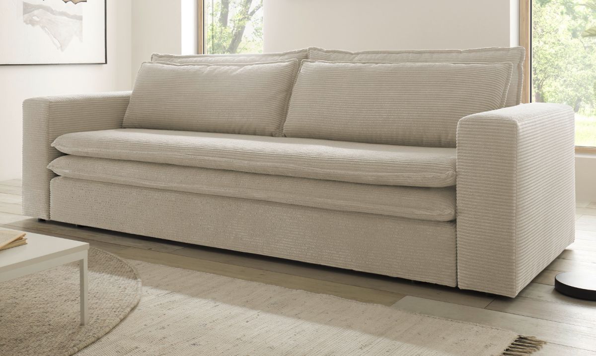 Sofa 3-Sitzer Pesaro in beige Cord Schlafsofa 244 cm