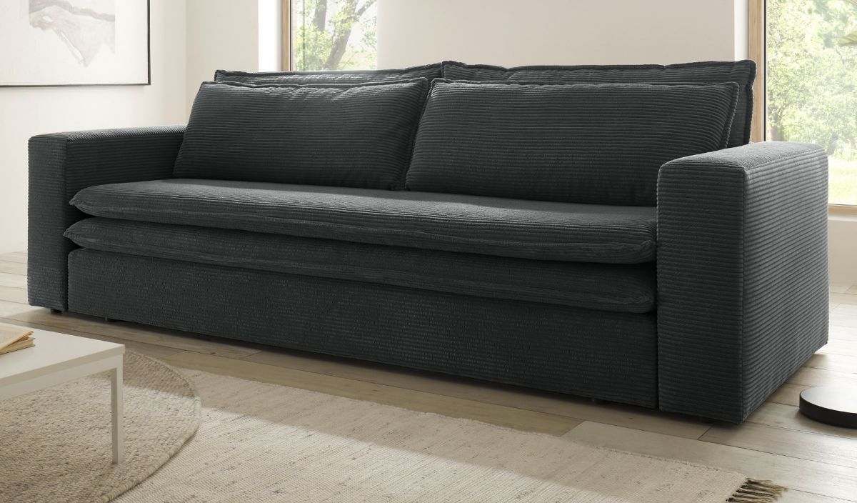Sofa 3-Sitzer Pesaro in grau Cord Schlafsofa 244 cm
