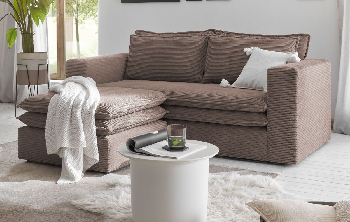 Sofa 2-Sitzer Pesaro in braun Cord Set inkl. Hocker