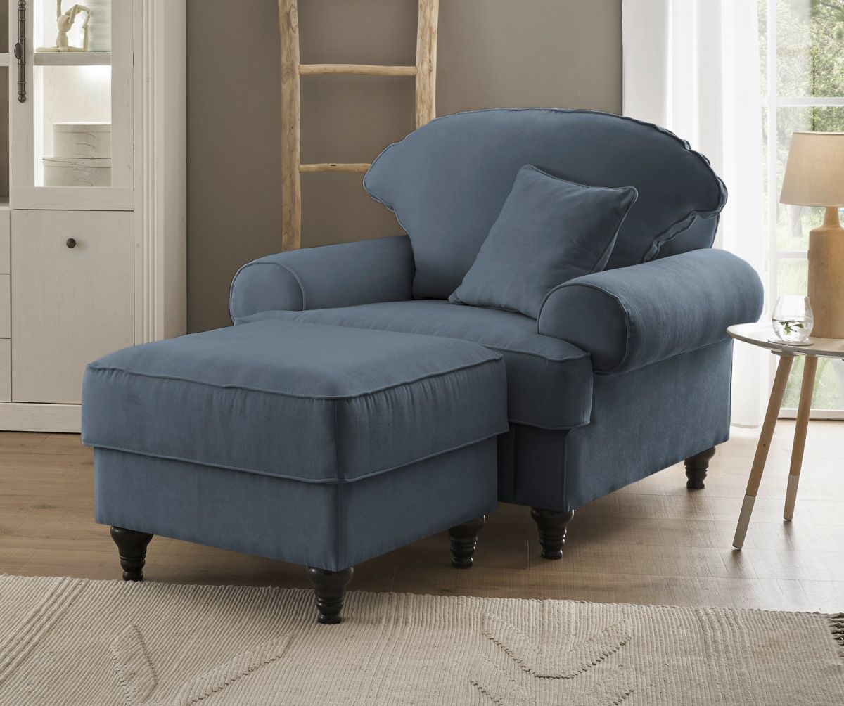 Sessel Adelina in blau Set inkl. Hocker