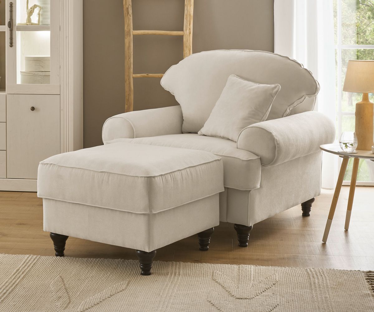 Sessel Adelina in beige Set inkl. Hocker