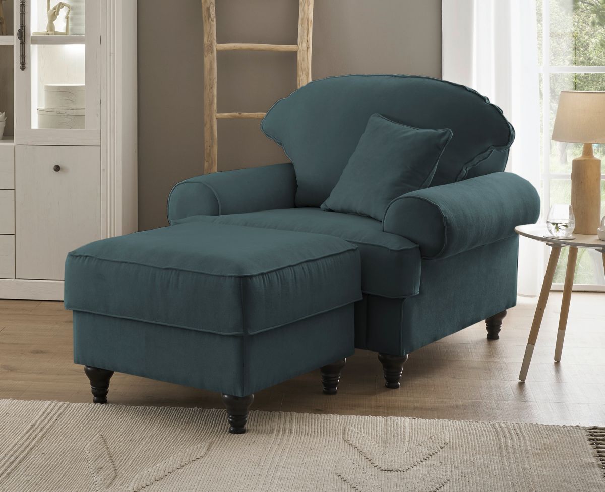 Sessel Adelina in blaugrün Set inkl. Hocker