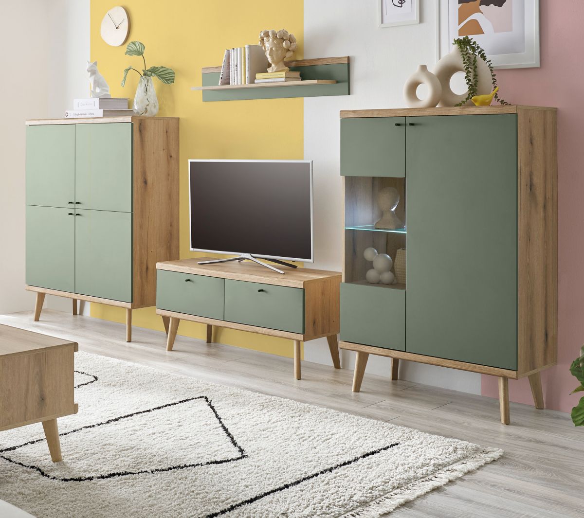 Wohnwand Juna in Salbei und Eiche Evoke 4-teilig 324 cm