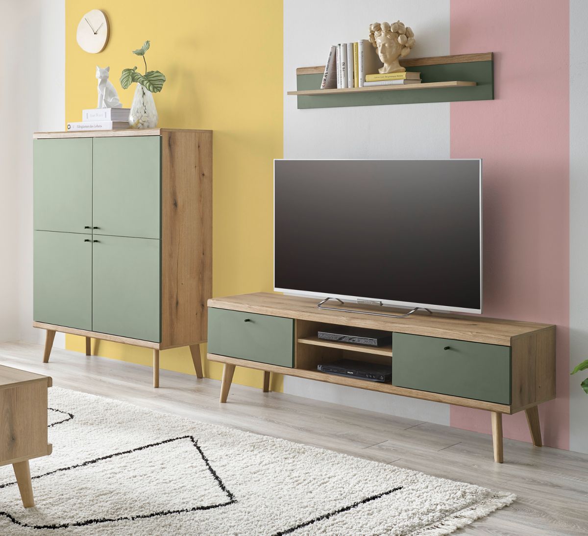 Wohnwand Juna in Salbei und Eiche Evoke 3-teilig 277 cm