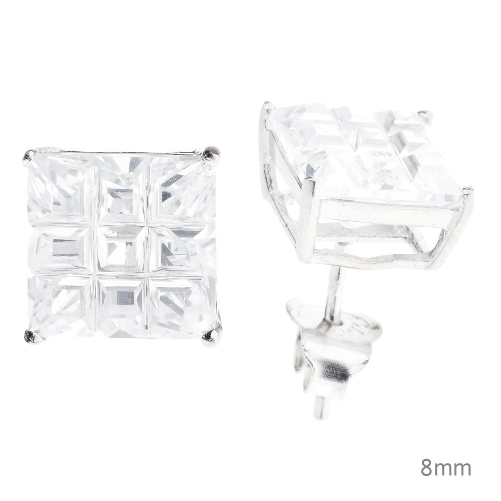 925 Sterling Silber Iced Out Ohrstecker - SQUARE CUT CAST