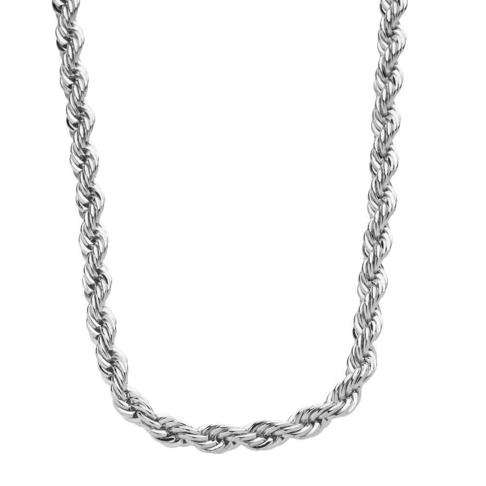 Iced Out Bling Hip Hop Rope Kordelkette - 4mm - silber