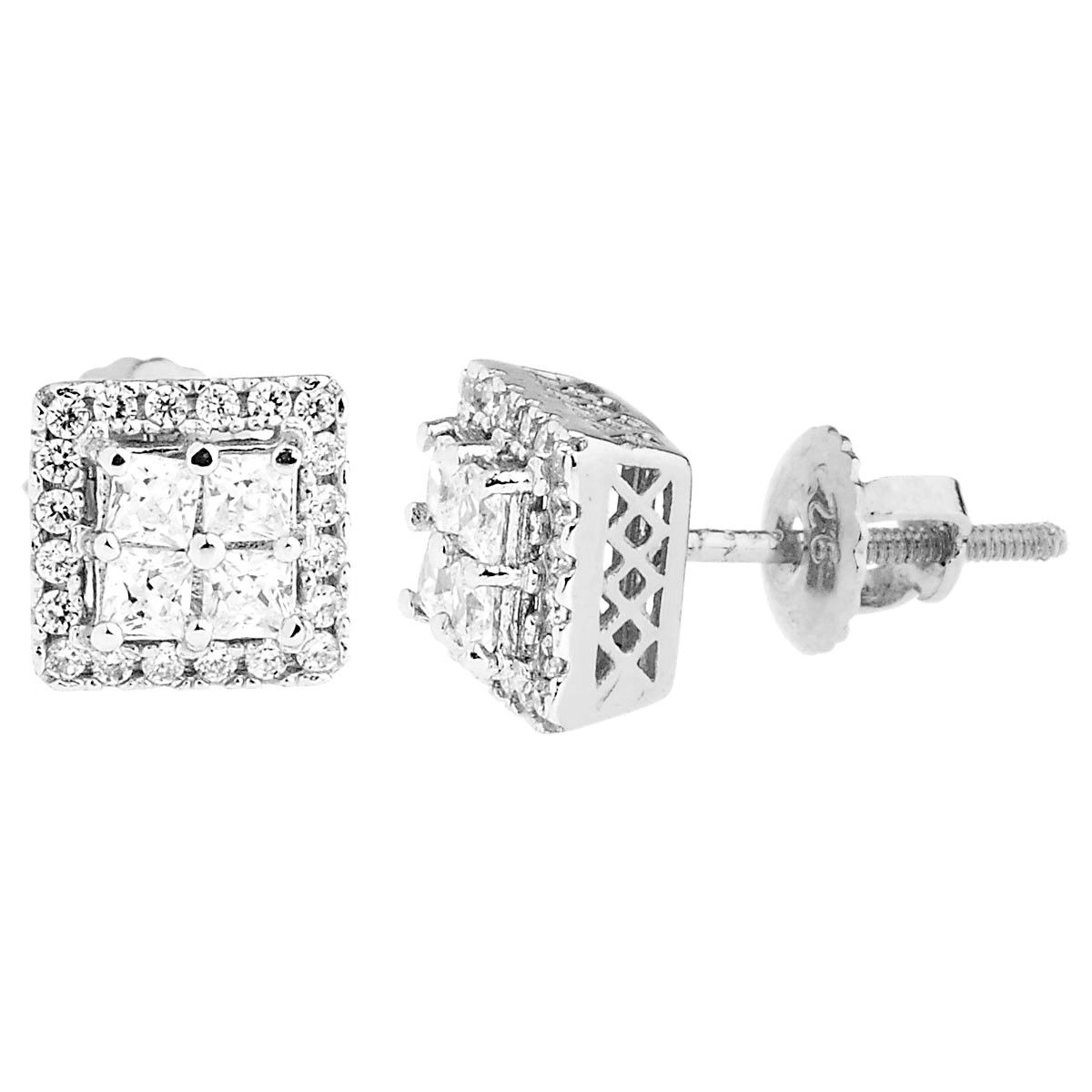 925 Sterling Silber Bling Zirkonia Ohrringe - CLUSTER 8x8mm