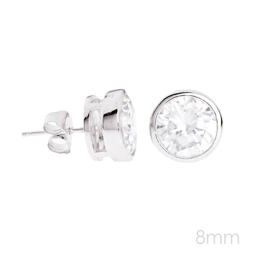 925 Sterling Silber Invisible Bezel Ohrstecker - rund