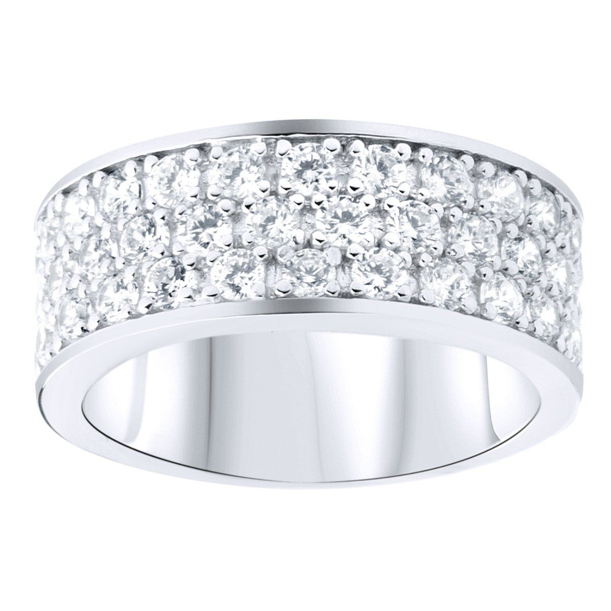 Sterling 925er Silber Pave Ring - 3 Reihen Zirkonia