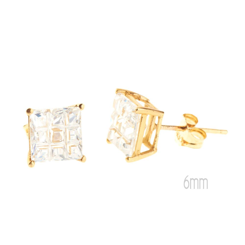 14K Gold Iced Out Stud Ohrstecker - INVISIBLE SQUARE
