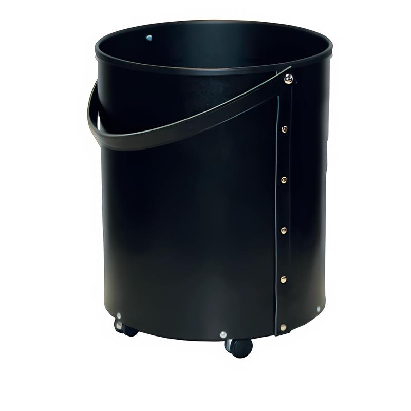 Schwarzer Holzkorb mit Rollen aus regeneriertem Leder