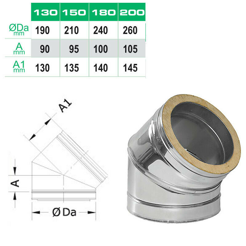 Ofenrohr doppelwandig Bogen 45° inkl. Klemmband DN 150mm Edelstahl