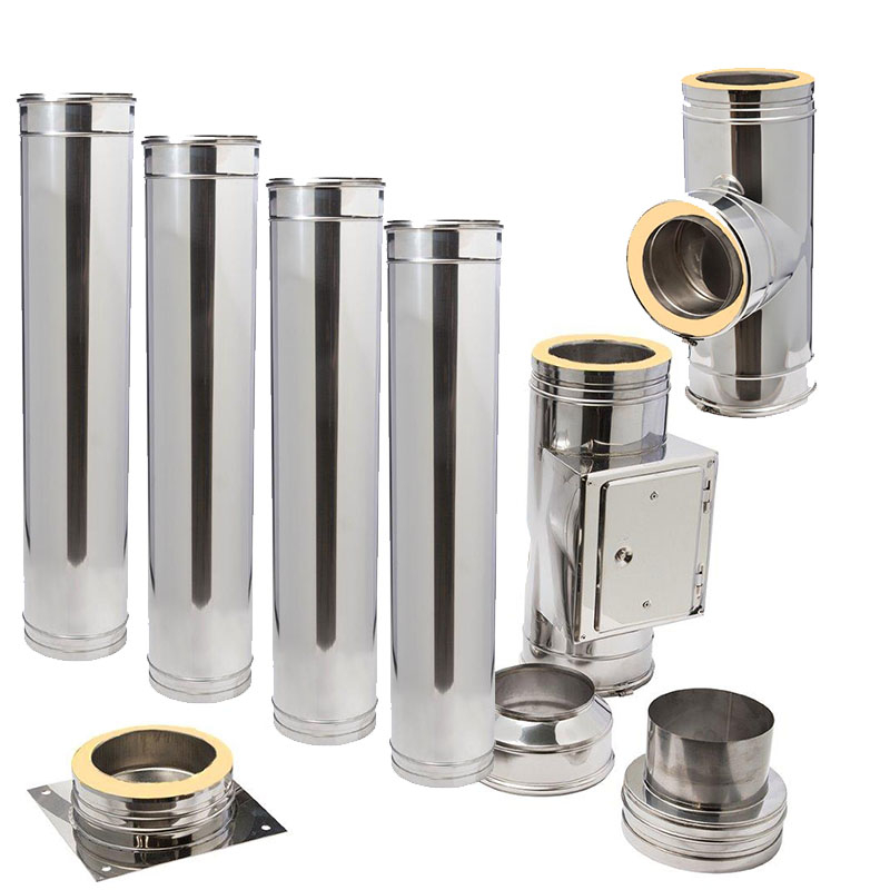 Schornstein-Set Edelstahl DN 130 mm doppelwandig Länge ca. 6,6m Wandmontage ohne Montage Material DW6