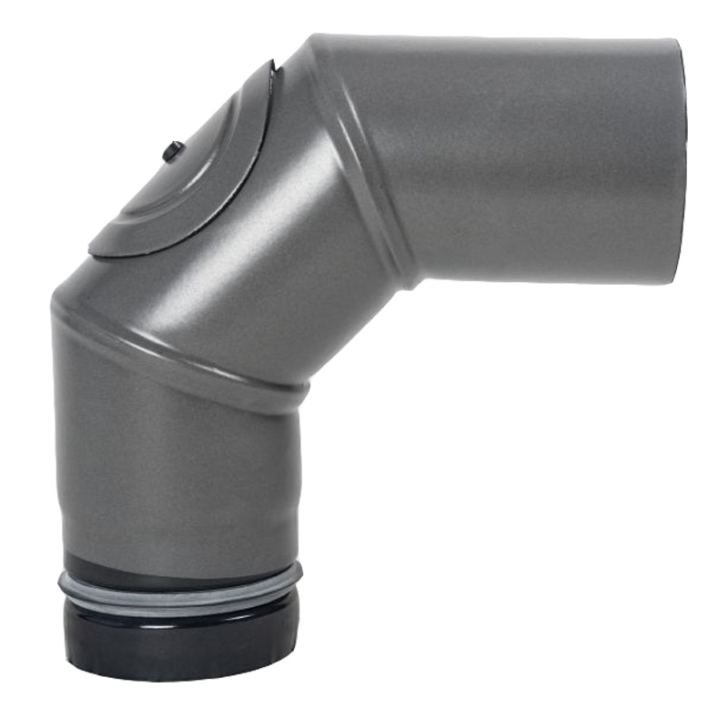 Pellet- Ofenrohr-Bogen 90° mit Tür DN 80mm gussgrau emailliert