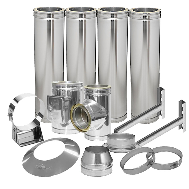 Schornstein-Set Edelstahl DN 200 mm doppelwandig Länge ca. 9,5m Wandbefestigung 100-250mm Abstand verstellbar DW6