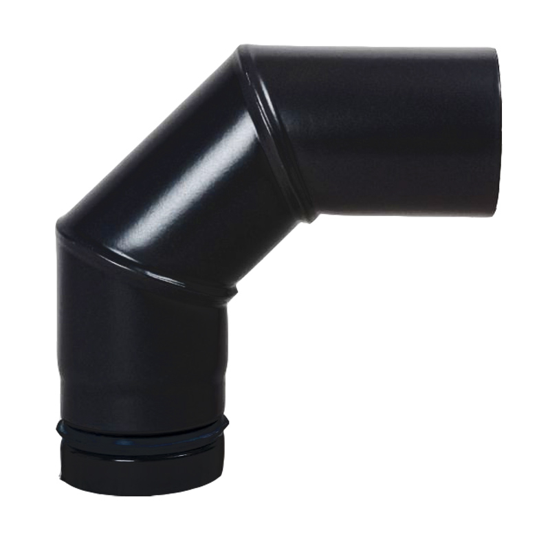 Pellet- Ofenrohr-Bogen 90° ohne Tür DN 100mm matt-schwarz emailliert