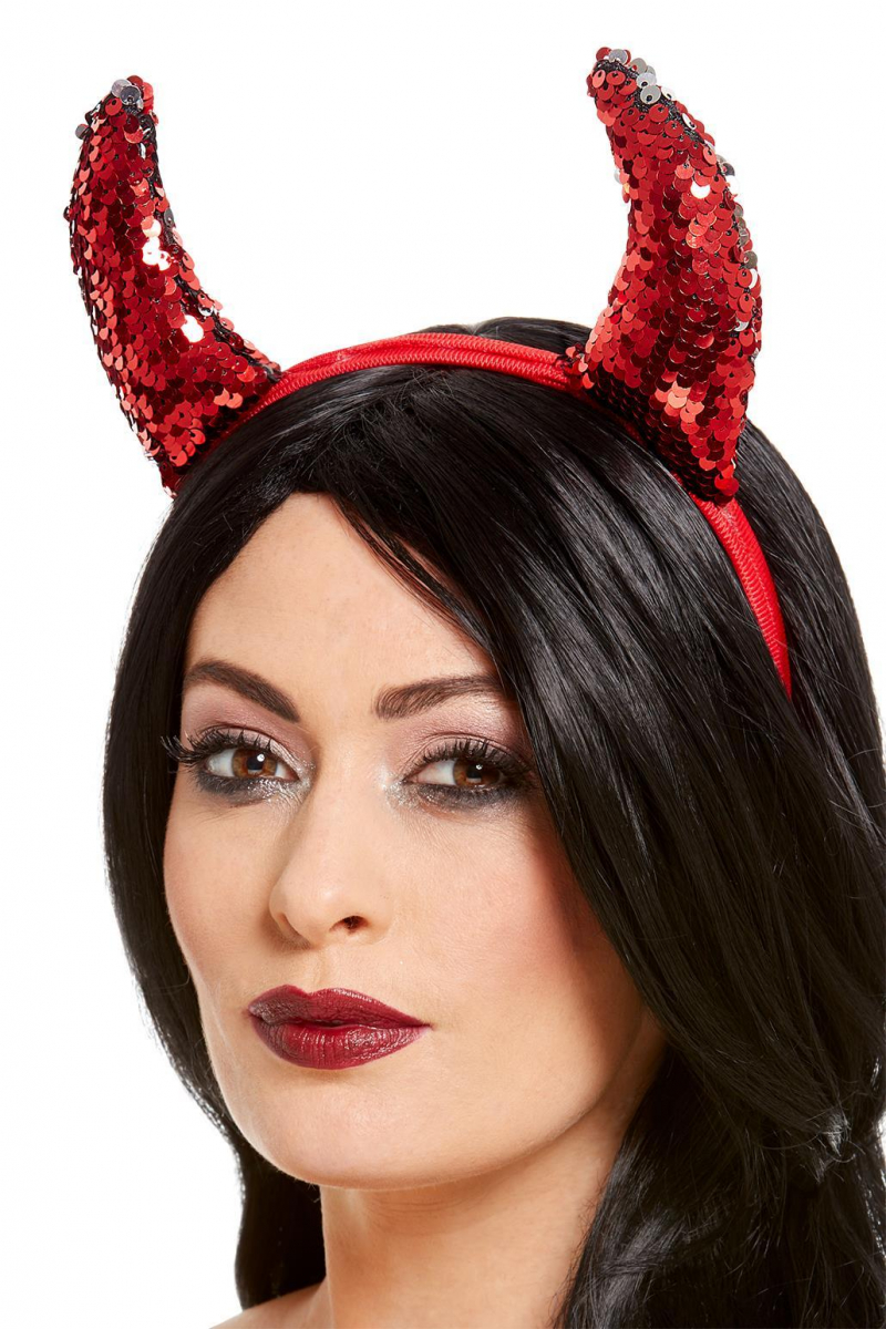 Teufelchen Hörner mit Wende Pailletten Silber-Rot