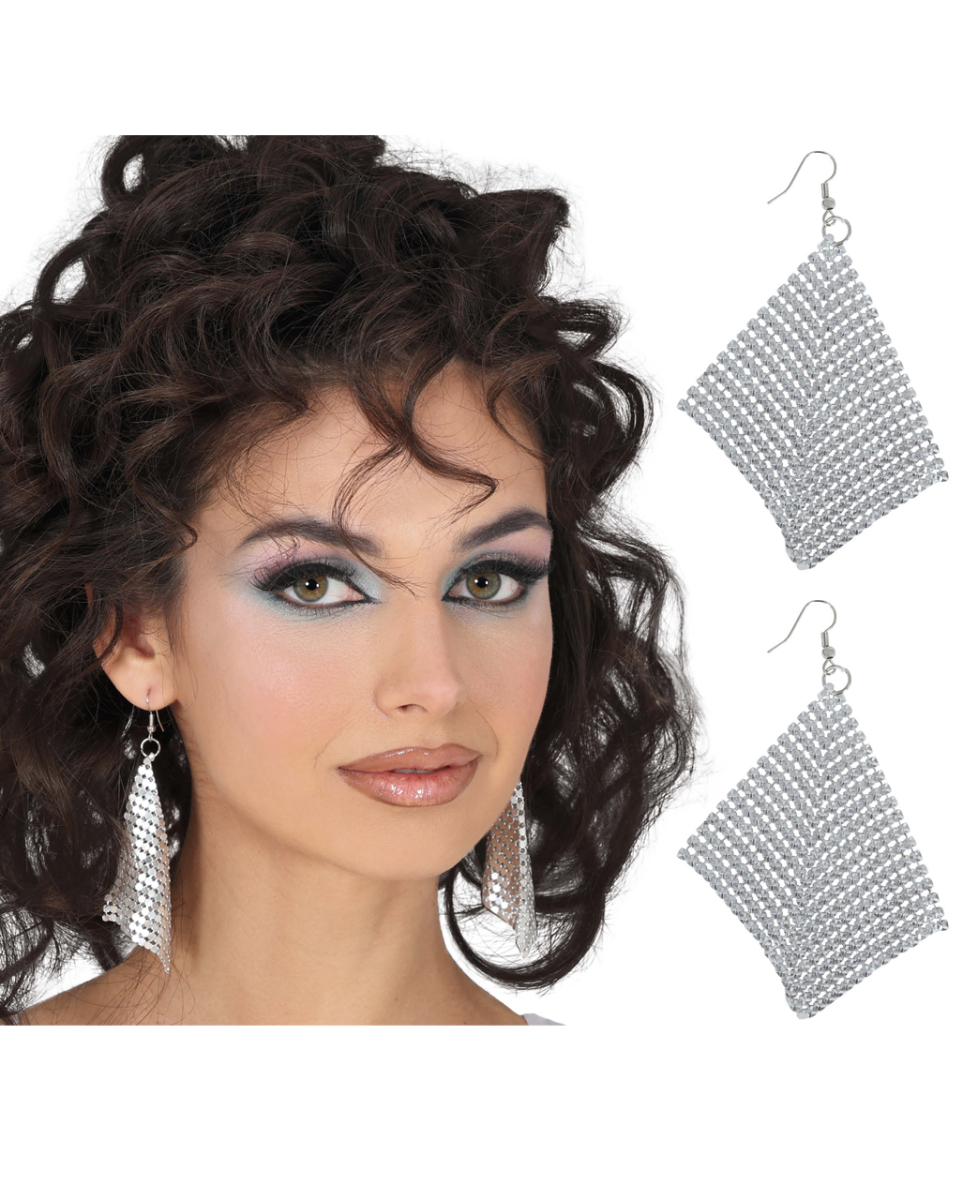 70`s Disco Ohrringe mit Metallic Gitter