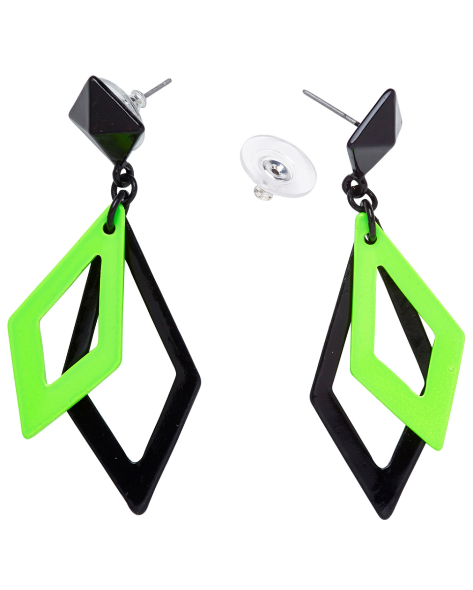 80er Jahre Rauten Ohrringe Neon Grün