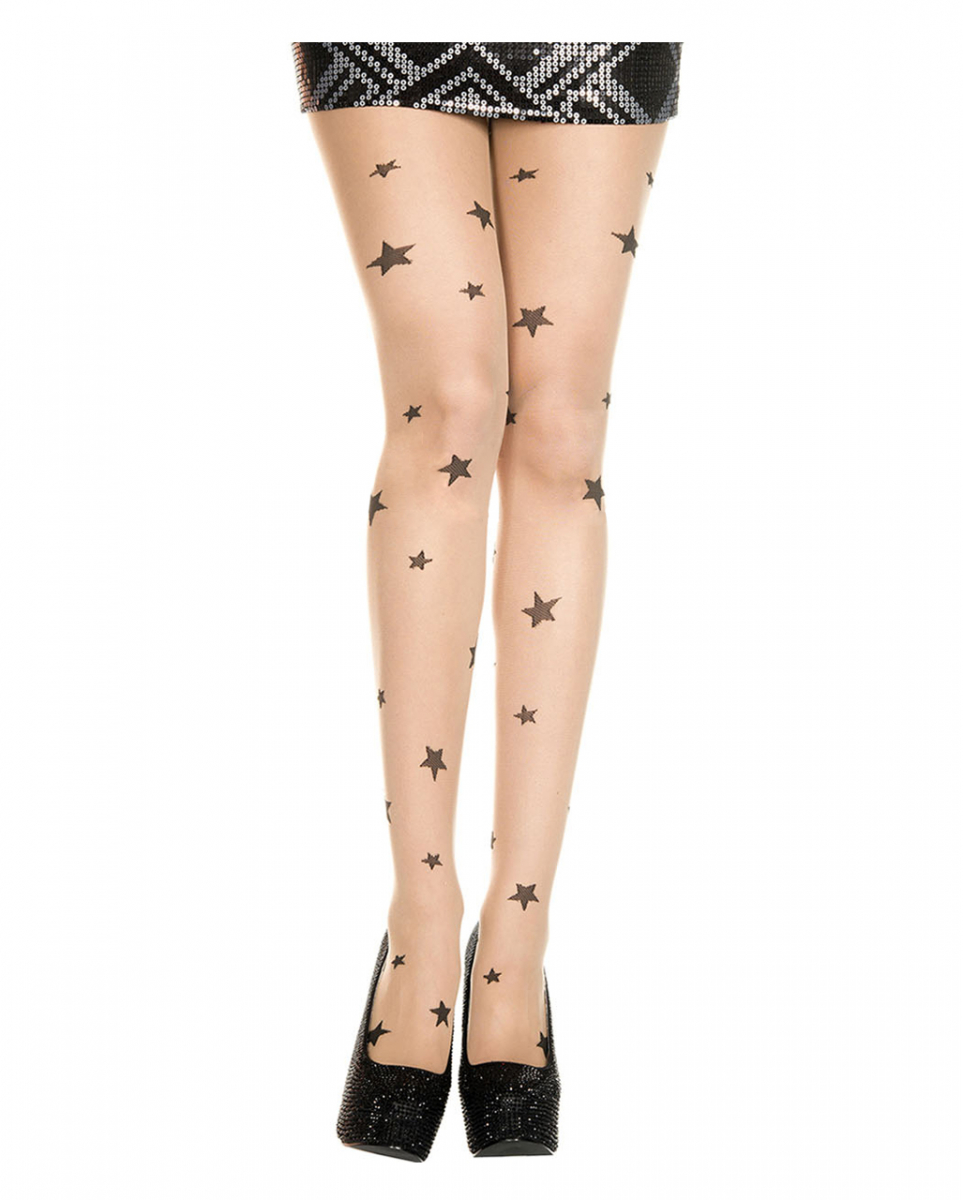 Strumpfhose mit Sternen Beige-Schwarz