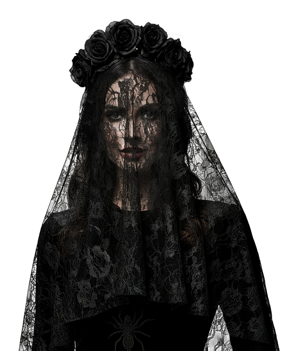 Schwarzer Witwen Schleier mit Rosen