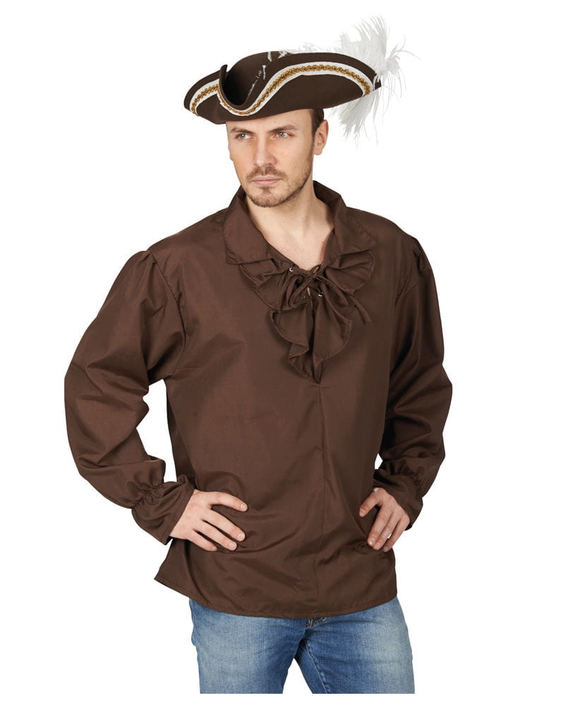 Braunes Piratenhemd mit Rüschenkragen