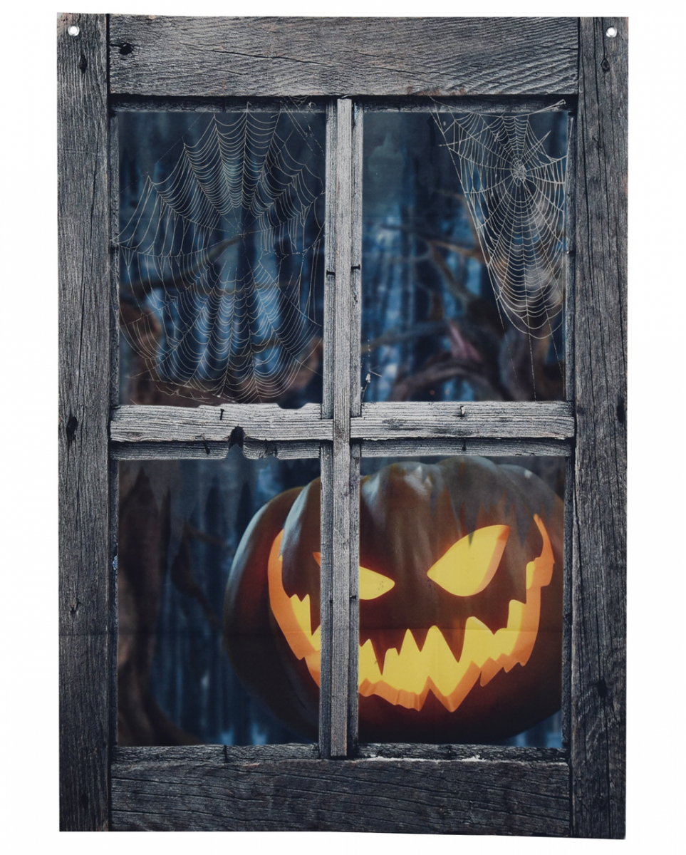 Fenster Illusion mit unheimlichem Halloween Kürbis 120cm